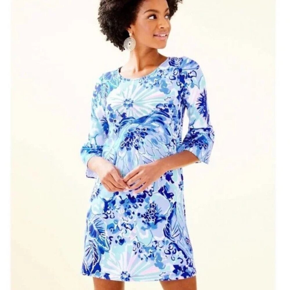 LILLY PULITZER OPHELIA DRESS WOMEN MEDIUM BLUE FLORAL SWING COTTAGECORE